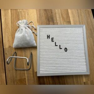 White Felt Letter Board with Aluminum Frame and Black Letters (includes stand)